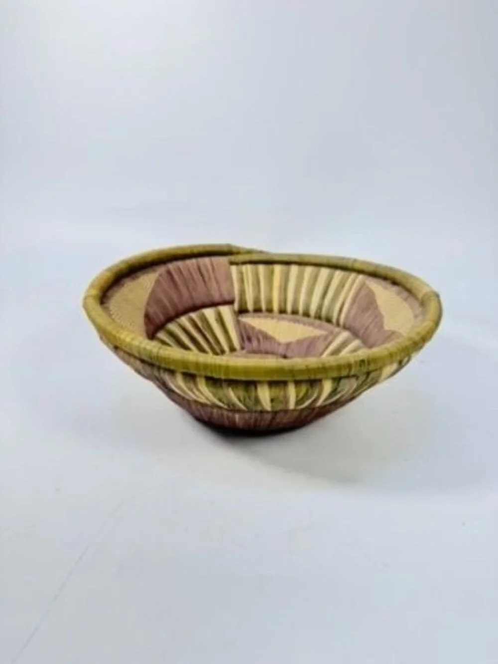 Basket Pima Coiled Woven Gathering Star Design Green Purple Vintage Hand Woven N